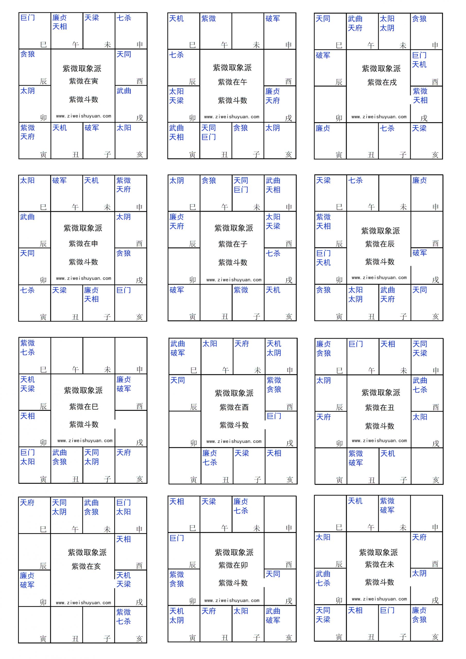 紫微斗数十二基础星盘 紫微取象派 紫微斗数十二基础星盘 紫微取象派